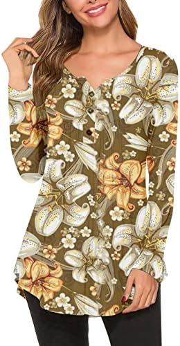 NOKMOPO Womens & nbsp;Shirts dugi rukavi košulje za lagani Crewneck dugme dole džemperi tunike vrhovi Digitalna štampa T