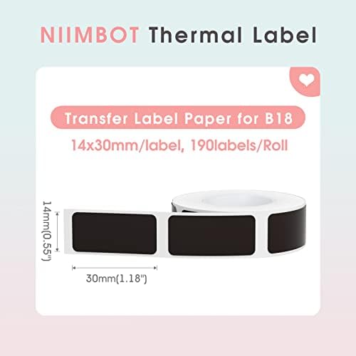 Niimbot B18 štampač etiketa, prenosivi proizvođač etiketa sa kertridžom od crne trake i belim nalepnicama i dodatnom rolom pojedinačno umotanih crnih nalepnica