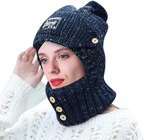 KEUSN Muški ženski zimski šeširi pleteni flis obloženi ženski Beaniess zimski šešir Set 3 i 1 ženski pleteni šešir šal