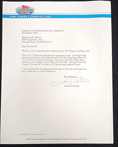 Johnny Unitas potpisao je autogramed Jumbo list kartona Colts JSA MM49857