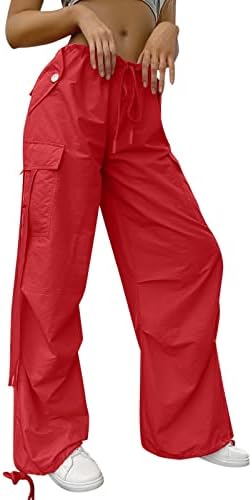 Keusn široke teretne pantalone za žene za žene plus veličine visokog podizanja joga pantalone sa džepovima Y2K visoke struke pantalone