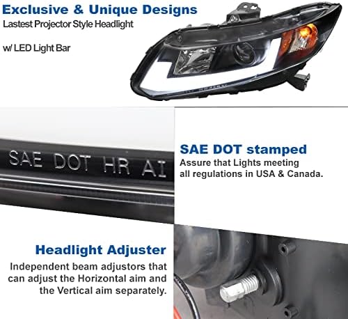 ZMAUTOPARTS LED cijev projektor farovi Crni w / 6.25 plavi DRL kompatibilan sa 2012-14 Honda Civic Sedan/2012-13 Coupe