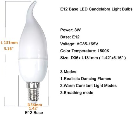 qlee Led plamen sijalica E12 kandelabra plamen sijalice 3 vat 3 Režim LED luster sijalica plamen svjetlo topla bijela svijeća svjetlo