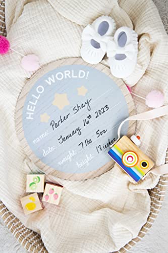 Kate & amp ;Milo Hello World Fill-in drvena fotografija Prop sa uključenim Marker, Welcome Baby poklon, novi Baby poklon, rodno neutralan