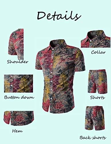 Tebreux muške cvjetne odjeće 2 komadne majice i kratke hlače na gumbu sa havajskom trenerkom