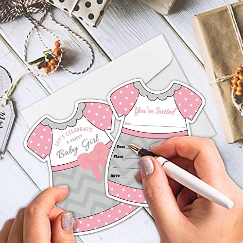 Rewidparty Little Girl tematske pozivnice za tuširanje beba sa kovertama & amp; naljepnice（Set od 15） Pink suknja u obliku pozivnice