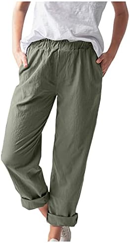 Pamučne lanene pantalone za žene letnje Casual pantalone sa džepovima labave vezice čvrste rastezljive udobne pantalone na plaži visokog