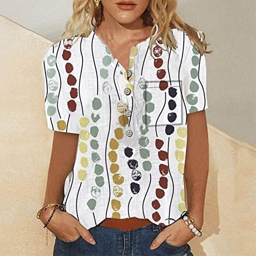 Proljetni vrhovi ženske 2023 Plus veličine za žene Dugme Down kratki rukav V izrez Košulje Ležerne prilike ispisane prevelike majice