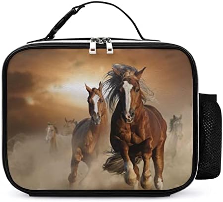 Kestenjasti konji koji trče u Prašinskoj kožnoj torbi za ručak za višekratnu upotrebu sa kopčom za Kancelarijska izletnička putovanja
