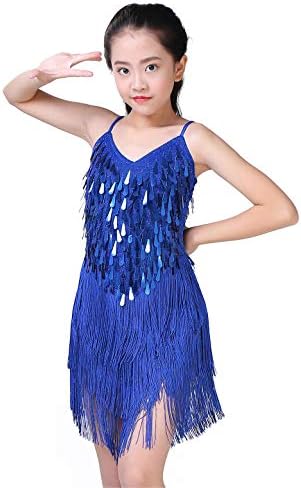Venjoe Child Girls Sparked Sequins Latin Salsa Rumba Dance Tassel Haljina Kostim Kids Ballroom Dancewear