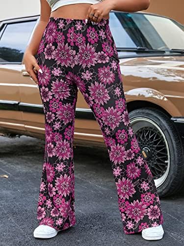 Oyoungle ženska plus veličina casual visokih struka bootcut cvjetne hlače suncokret za ispis širokih nogu pantalone