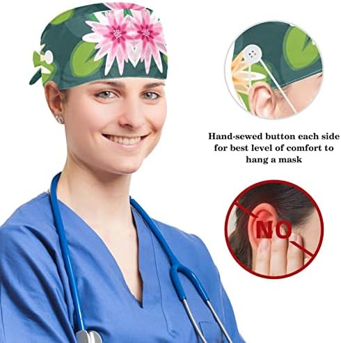 Šareni uzorci lotosa Radni kapu Podesivi kapu za piling sa tipkama i luk kosu za medicinsku službu za medicinsku medicinu i ljekaru