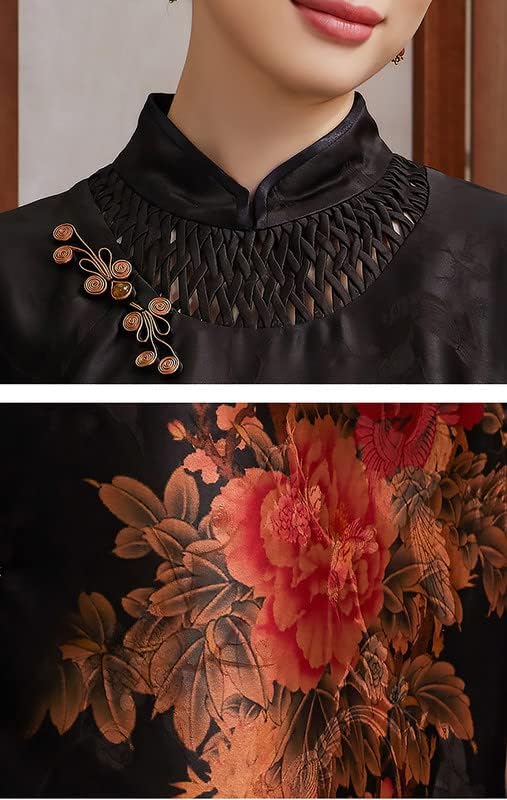 HangErFeng Mulberry Silk Dress Heavy Mirisni Oblak Pređa Cvijet Žakard Božur Print Poboljšana Cheongsam 3546