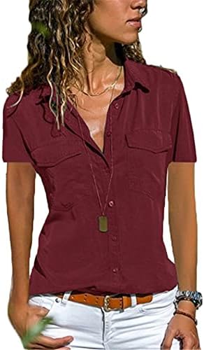 ANDongnywell ženske majice kratkih rukava Casual V CAFLEW CUFFED DUGE DOWN SWEALES majice vrh sa džepom