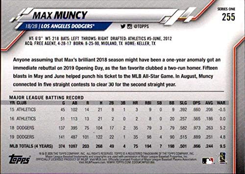 BASEBALL MLB 2020 TOPPS # 255 MAX Muncy NM-MT Dodgers