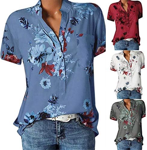 Andongnywell Women's Plus Veličina V-izrez cvjetne tiskane majice kratkih rukava gradijentna bluza Top Tunike