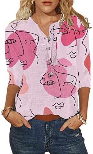 Ženski vrhovi ležerni modni tasteri za štampanje lica O vrat tri četvrtine rukava majica bluza trening vrhovi za žene
