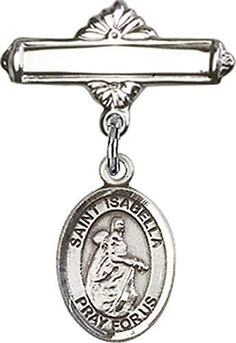 Jewels Obsession Baby Badge sa šarmom Svete Izabele Portugalske i poliranom značkom / srebrnom značkom za bebe sa šarmom Svete Izabele