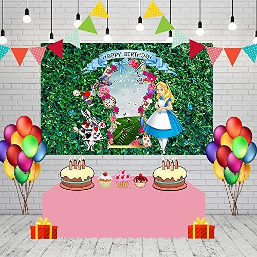 Alice In Wonderland pozadina za potrepštine za rođendanske zabave 70, 8x47, 2 u zelenoj boji ostavlja Alice in Wonderland temu Baby