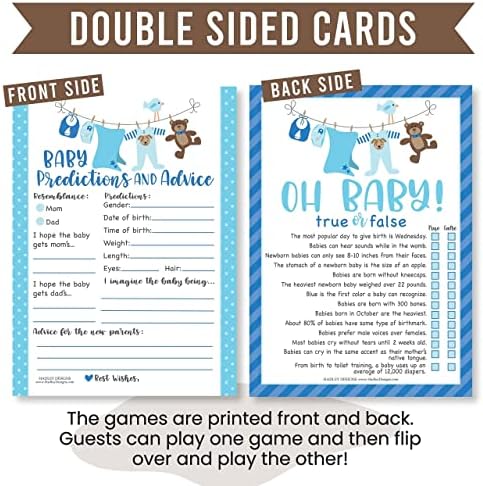 50 plavih kartica za predviđanje i savjete beba, trivijalnih igara itd., 25 podudaranja beba životinja, igra dječje pjesme - 6 dvostranih karata igre za tuširanje beba smiješne, ideje za Baby Shower igre Baby Sprinkle