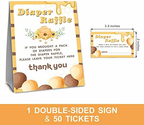 Slatke karte za tuširanje Bee Baby Shower, 1 Samostojeći Raffer znak za pelene i 50 karata za tombolu za pelene-（LBLK-004）