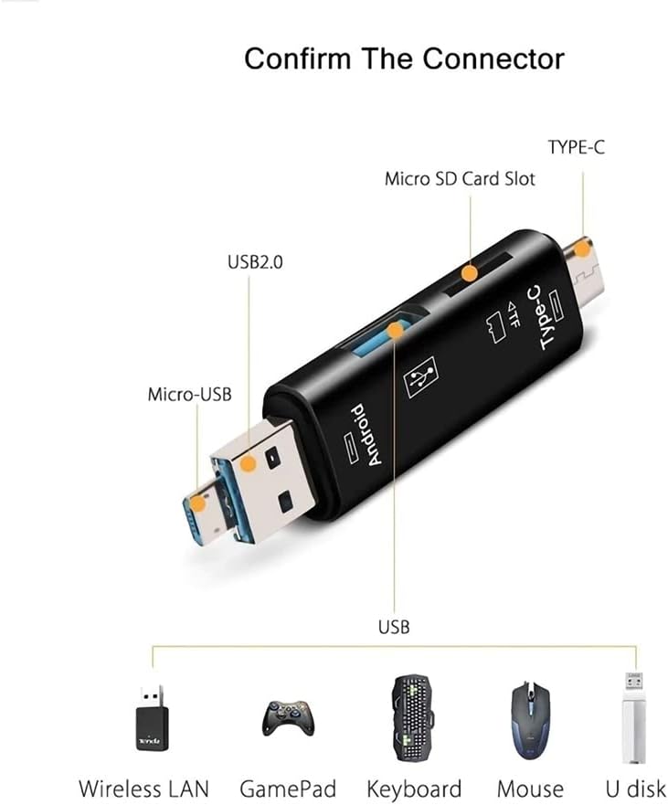 VOLT+ 5 u 1 multifunkcionalni čitač kartica kompatibilan sa LG Tone free Aktivno poništavanje buke FN7UV ima USB Type-C/ MicroUSB