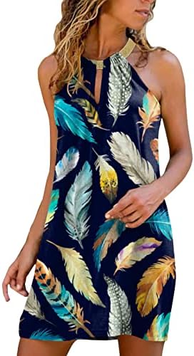 Dame Hawaii haljine 2023 3D tropski cvjetni print Halter vrat mini haljina bez rukava ljeto labava haljina na plaži