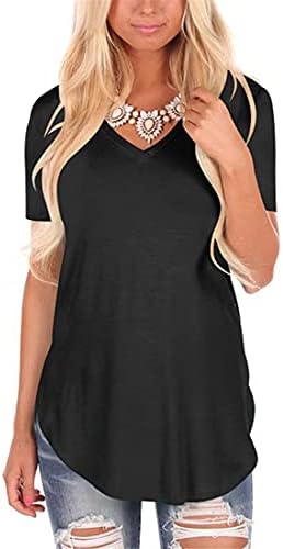 Andongnywell ženska jednobojna kratka rukava sa V-izrezom labava Casual Tee osnovna majica na vrhu tunike bluza
