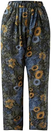 Pamučne posteljine za žene, casual comfort wide-noga labavi fit yoga capris cvjetni ispisali palazzo pantalone sa džepovima