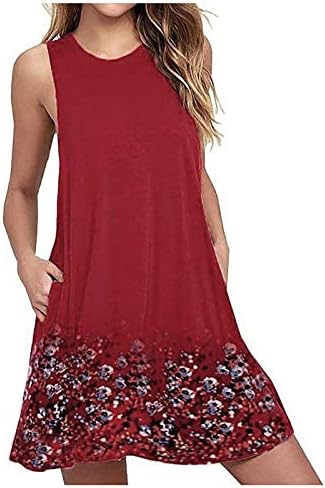 Officpb haljine za žene, žensko ljetno cvjetno tiskovina O-izrez bez rukava, koktel party mini haljina casual sandress