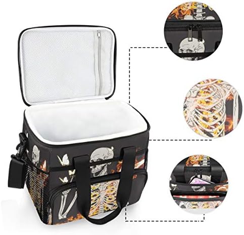 MNSRUU Cooler Bag Skeleton lobanje sa Flame Butterfly izolovanom torbom za ručak sa piknikom sa podesivom naramenicom