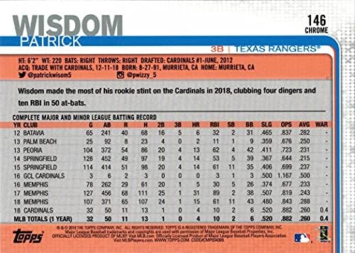 2019 TOPPS Chrome Baseball # 146 Patrick Wisdom Rookie kartica