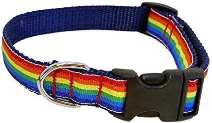 Preston Rainbow ovratnik za pse - prugasta multi obojena vrpca na mornarskoj plavoj najlonu