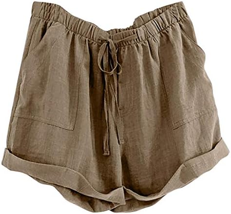 Pamučne kratke hlače za žene elastične visoke struk čvrste boje biciklističke kratke hlače Comfy ljetne kuće za odmor s džepovima