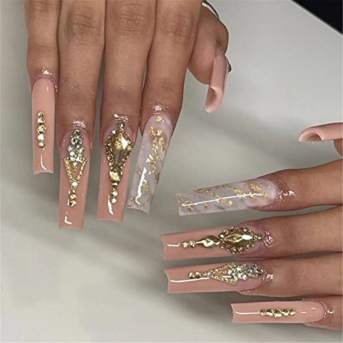 VOTACOS Press na noktima dugi kovčeg lažni nokti goli lažni nokti sa velikim dizajnom od vještačkog kamena sjajni štap na noktima za žene 579
