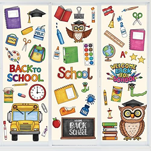 Quera 8 listova natrag u školu prozor Clings Owl Stickers dekoracije školski autobus dvostrani prozor naljepnice prvi dan škole naljepnice potrepštine za učionicu dekoracije zidno staklo Welcome Back to School Day 11.8 x 7.87