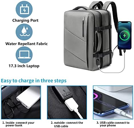 Putni ruksak za Laptop, izuzetno veliki 25-40L proširivi ruksak za nošenje za žene muškarce sa USB priključkom za punjenje, vodootporna