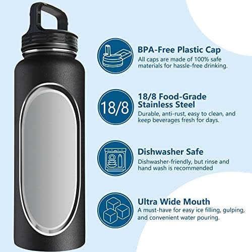 AEXPF 40 oz izolirane boce od nehrđajućeg čelika Sportska boca sa 3 poklopca, izdržljivi metalni likovni metalni termos, BPA Vuč vode