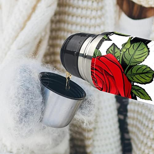 Cvjetanje crvenih ruža crno bijele trake od nehrđajućeg čelika boca za vodu, putni termos tok, dvostruko zidana vakuum izolirana tikvica 17 oz