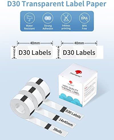 D30 Label Maker Tape Refill, 14x40mm etiketiranje papir, kompatibilan sa Phomemo D30 Mini thermal Label Printer, samoljepljiva za