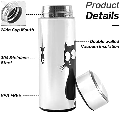 Dallonn Thermos Cup, smiješna mačka i riblja životinja 12oz vakuumska čaša od nehrđajućeg čelika za boce za vodu izolirana za vanjsku,