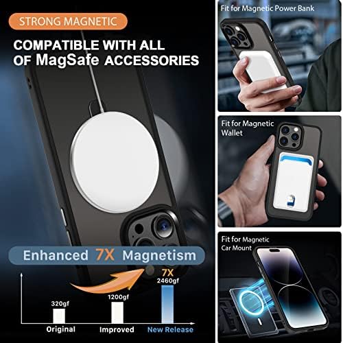 Magnetska futrola za iPhone 14 pro max sa telefonskim postoljem, [kompatibilan sa magsafe, bežični punjač, ​​nosač automobila], udarna