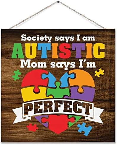 Autistična mama kaže da sam savršena rustikalna zidna umjetnička dekoracija autizma sigurnosna za puzzle komad autistična podrška