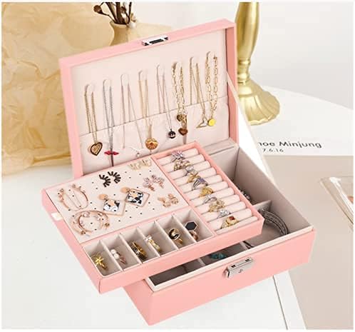 Kutija za nakit za žene: koža sa bravom 2 slojni prijenosni Organizator nakita i kutija za odlaganje ogrlice narukvice prstenovi držač