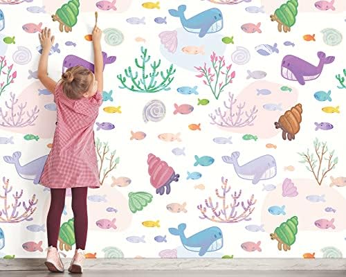 Morski linijski piling i zidni zid naljepnica, šarene preklopljene tapete, dječji zidni dekor, 6 panela, W-187