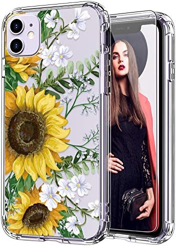 Icedio iPhone 11 futrola sa zaštitnikom zaslona, ​​čistim sa lijepim suncokretima cvjetni cvjetovi uzorci za djevojke, otporan na