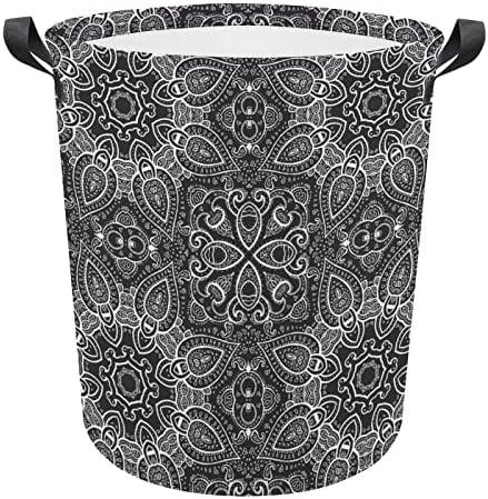 Crna Mandala Paisley korpa za veš okrugle platnene platnene korpe sa ručkama vodootporna sklopiva kanta za pranje veša torba za odeću