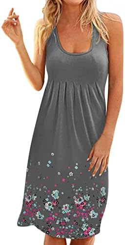 Ljetna haljina za žene Ležerne prilike cvjetne tiskane haljine bez rukava s rukavima, rufffles line swing mini haljina