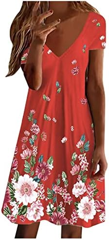 2023 Ljetni ženski V Vrat Smajena cvjetna haljina Boho casual labavi trendy Print Flowy Mini kratke haljine za plažu