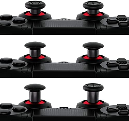 Extreerint PaltsGear zamenljiva ergonomska palčica za PS5 kontroler, za PS4 sav model kontroler - 3 Vreda i konkavne hvataljke Podesivi džojstik - Chrome Crveno & Crno